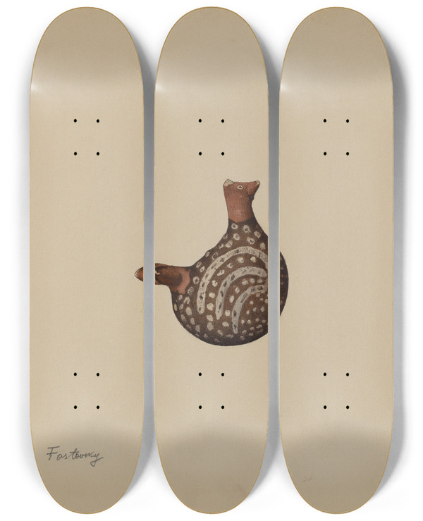Triptych art skateboard deck of Aaron Fastovsky Earthenware Bird by Aaron Fastovsky