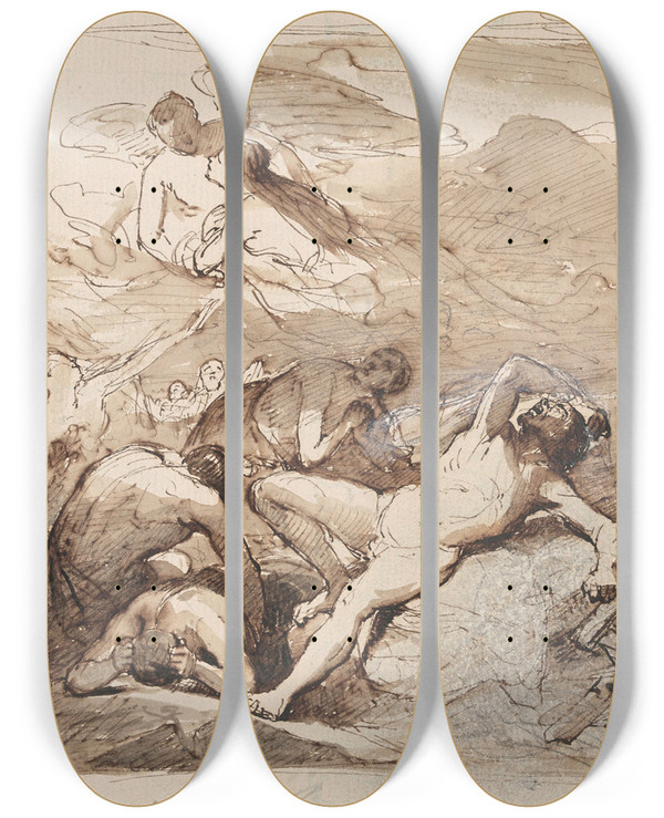 Triptych art skateboard deck of Nicaise De Keyser Two Scenes by Nicaise De Keyser (1813-1887)