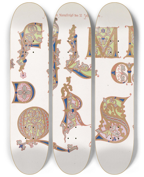 Triptych art skateboard deck of Bernhard Dondorf Dondorfs Alphabete Pl15 by Bernhard Dondorf (1833-1933)