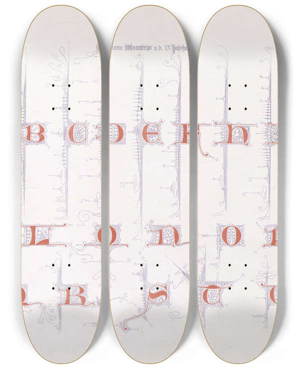 Triptych art skateboard deck of Bernhard Dondorf Dondorfs Alphabete Pl08 by Bernhard Dondorf (1833-1933)