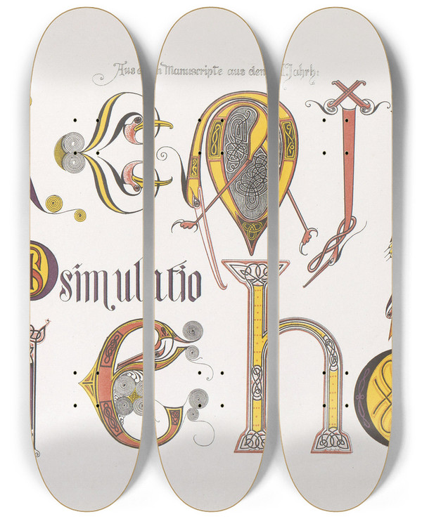 Triptych art skateboard deck of Bernhard Dondorf Dondorfs Alphabete Pl10 by Bernhard Dondorf (1833-1933)