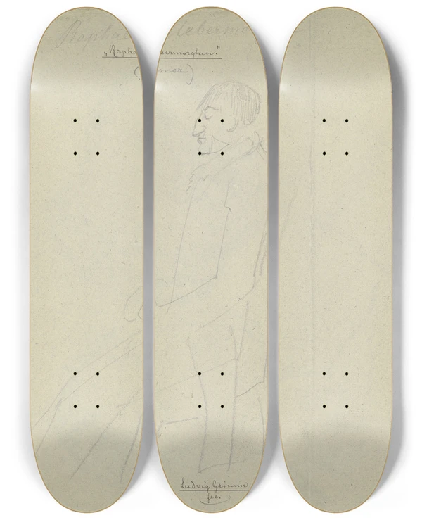 Triptych art skateboard deck of Ludwig Emil Grimm Raphael Uebermorghen by Ludwig Emil Grimm (1790-1863)