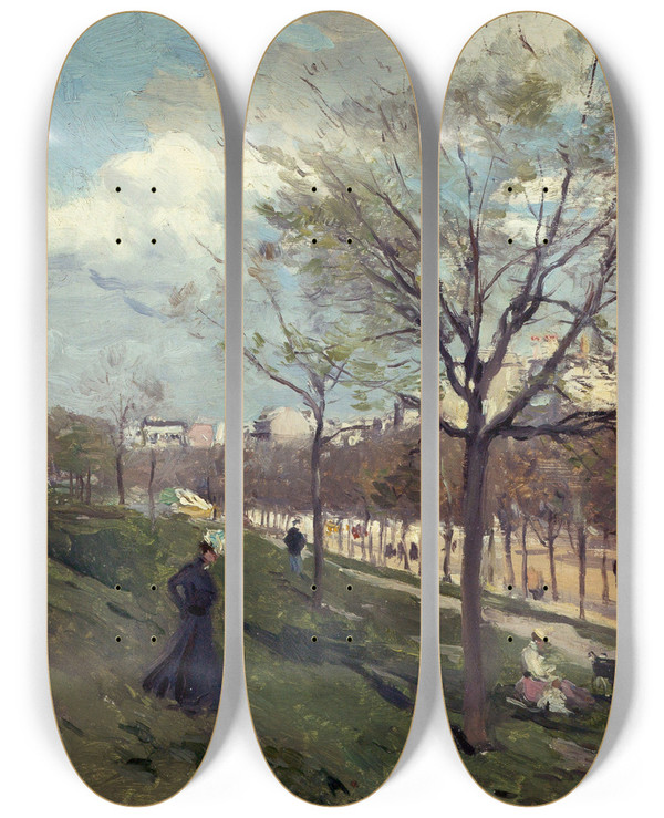 Triptych art skateboard deck of Ferdinand Marks Les Fortifications Boulevard Gouvionsaintcyr_2 by Ferdinand Marks (1861-1941)