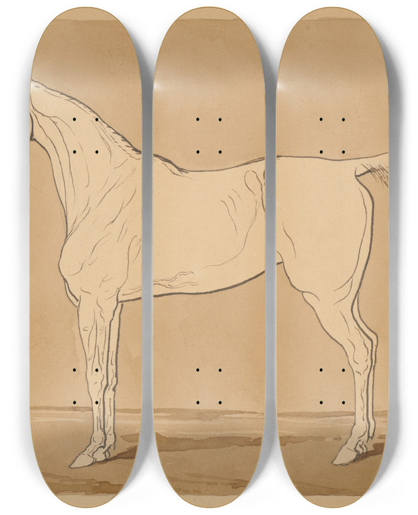Triptych art skateboard deck of Friedrich Carl Von Scheidlin Study Of A Horse Ii by Friedrich Carl Von Scheidlin (1822-1913)