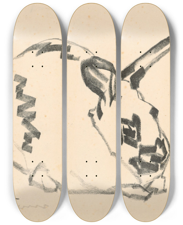 Triptych art skateboard deck of Josef Albers Rabbit by Josef Albers (1888-1976)