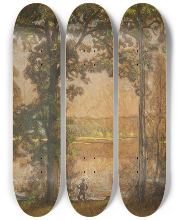 Triptych art skateboard deck of Richard Bergh Landscape Tyres by Richard Bergh (1858-1919)