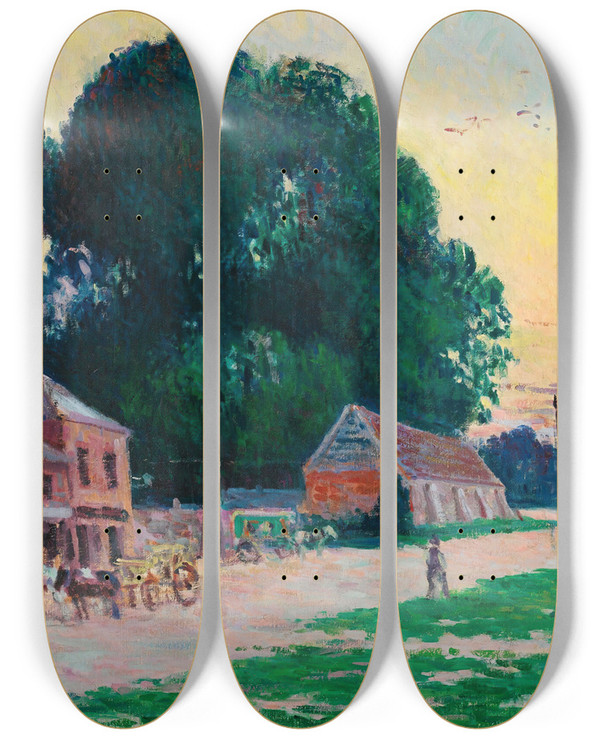 Triptych art skateboard deck of Maximilien Luce Paris Le Quartier De Vaugirard by Maximilien Luce (1858-1941)