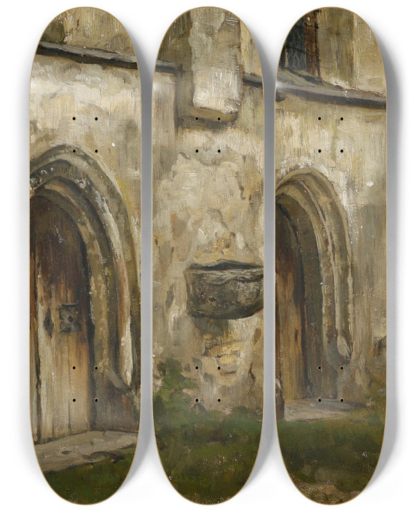 Triptych art skateboard deck of Karl Gebhardt Studie Aus Hall 1 by Karl Gebhardt (1860-1917)