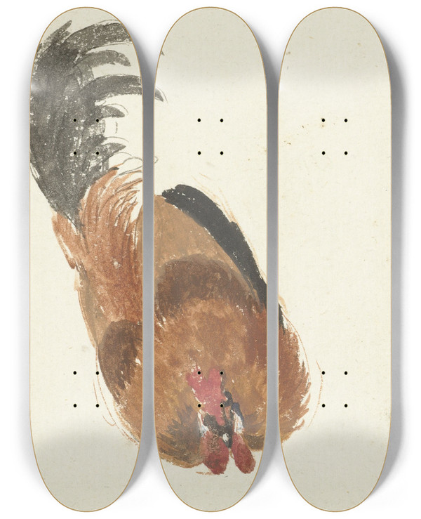 Triptych art skateboard deck of Aert Schouman Studie Van Een Dode Haan by Aert Schouman (1710-1792)