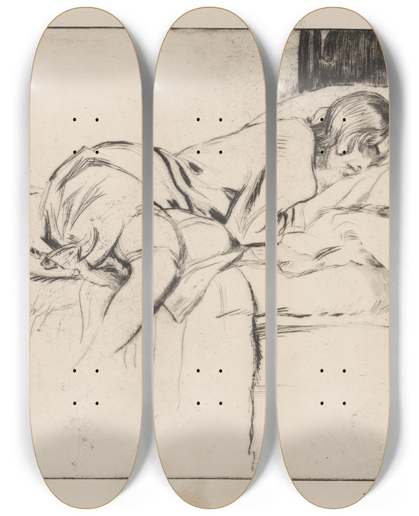 Triptych art skateboard deck of Albert Sterner Remorse_2 by Albert Sterner (1863-1946)