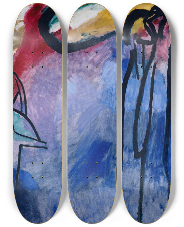 Triptych art skateboard deck of Wassily Kandinsky Improvisation 19 by Wassily Kandinsky (1866-1944)