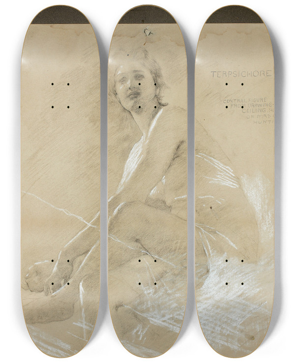 Triptych art skateboard deck of Edwin Howland Blashfield Terpsichore by Edwin Howland Blashfield (1848-1936)