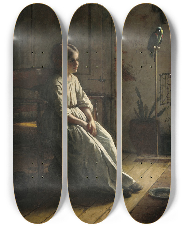 Triptych art skateboard deck of Eastman Johnson The Pets by Eastman Johnson (1824-1906)