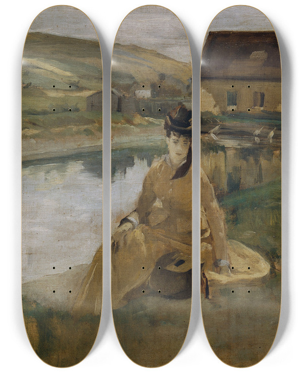 Triptych art skateboard deck of Eva Gonzals Am Wasser by Eva Gonzales (1849-1883)