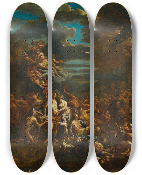 Triptych art skateboard deck of Flemish School Bacchanal_1 by Flemish School