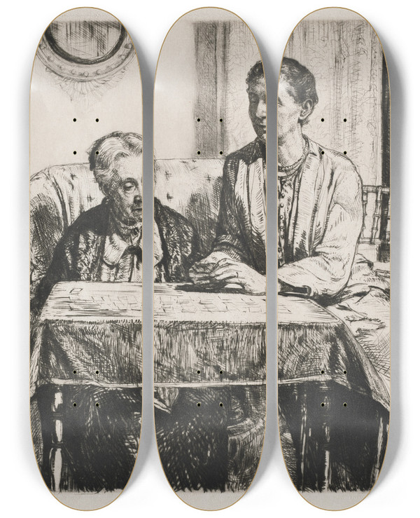 Triptych art skateboard deck of Francis Dodd Playing Cards by Francis Dodd (1874-1949)
