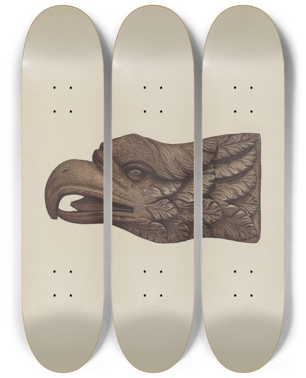 Triptych art skateboard deck of Robert Pohle Eagle Billethead by Robert Pohle