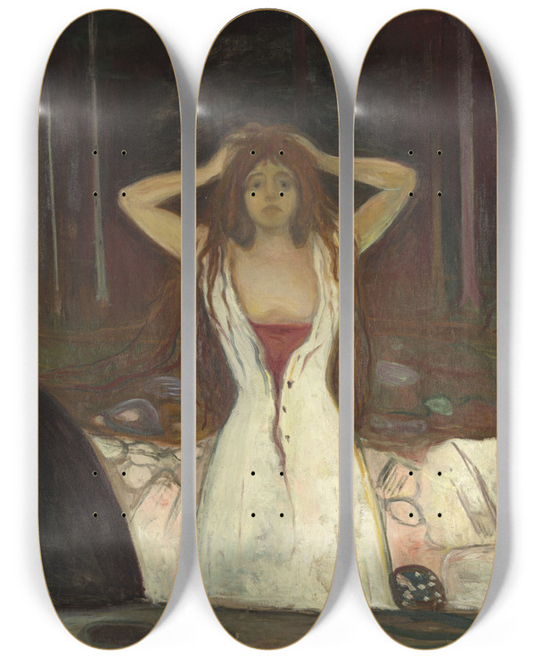 Triptych art skateboard deck of Edvard Munch Ashes by Edvard Munch (1863-1944)