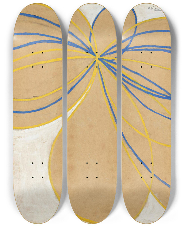 Triptych art skateboard deck of Hilma Af Klint The Sevenpointed Star No 1 by Hilma af Klint (1862-1944)