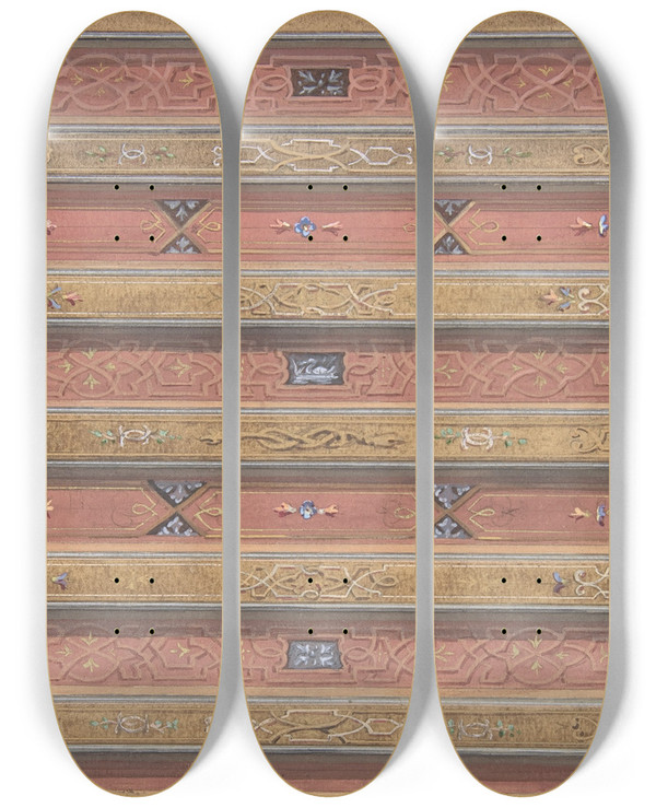 Triptych art skateboard deck of Julesedmondcharles Lachaise Design For Salon Ceiling Chteau De Cang by Jules-Edmond-Charles Lachaise (1897)