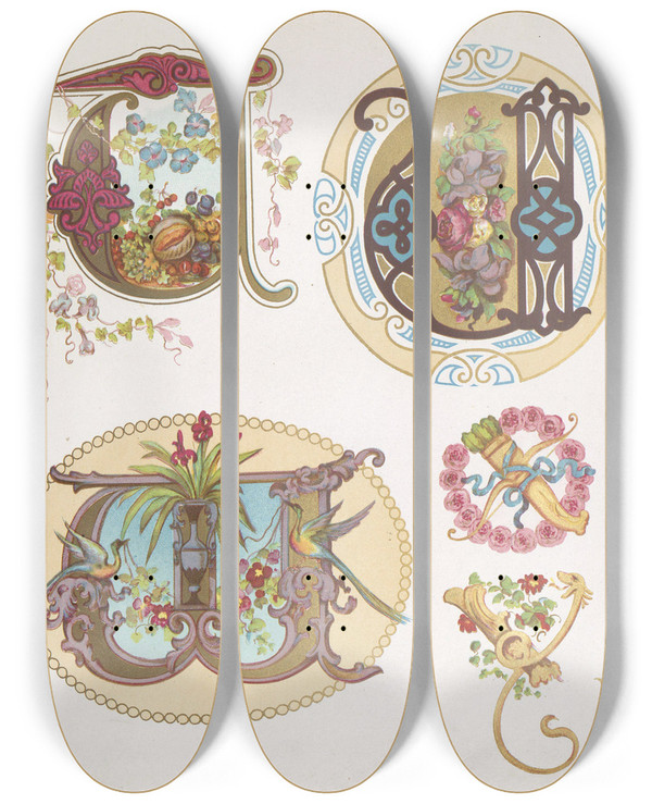 Triptych art skateboard deck of Bernhard Dondorf Dondorfs Alphabete Pl35 by Bernhard Dondorf (1833-1933)