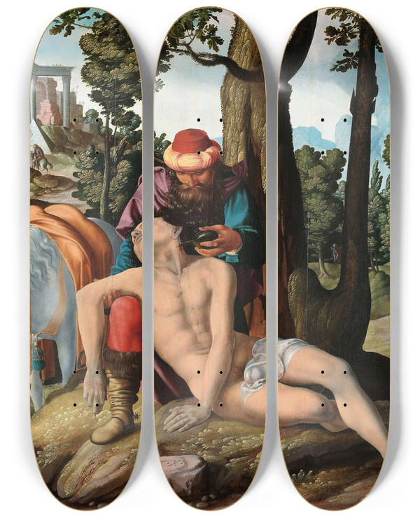 Triptych art skateboard deck of Master Of The Good Samaritan The Good Samaritan_2 by Master Of The Good Samaritan (1530-1550)