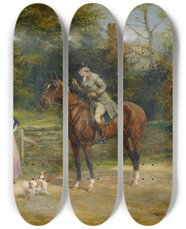 Triptych art skateboard deck of Heywood Hardy A Charming Encounter by Heywood Hardy (1842-1933)