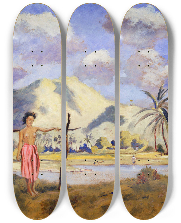 Triptych art skateboard deck of Louis Michel Eilshemius Samoa by Louis Michel Eilshemius (1864-1941)