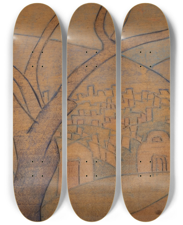 Triptych art skateboard deck of Blanche Lazzell The Graveyard Provincetown by Blanche Lazzell (1878-1956)