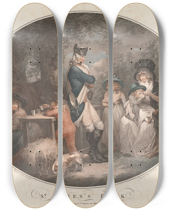 Triptych art skateboard deck of George Morland St James Park by George Morland (1763-1804)