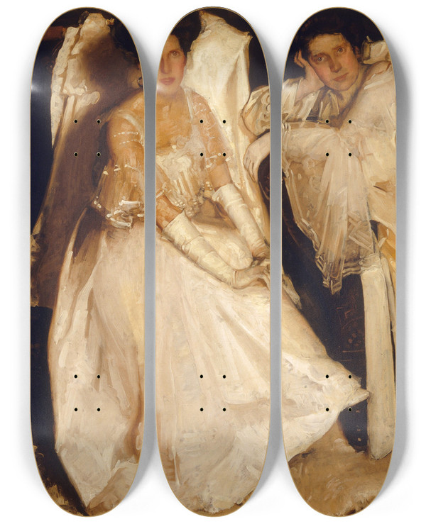 Triptych art skateboard deck of Hugh Ramsay The Sisters by Hugh Ramsay (1877-1906)