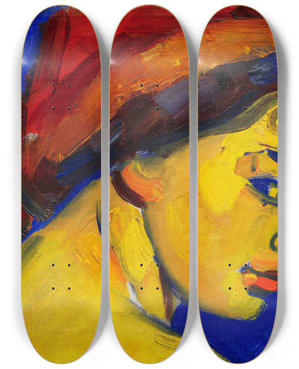 Triptych art skateboard deck of August Ludwig Schmitt Frauenkopf by August Ludwig Schmitt (1882-1936)