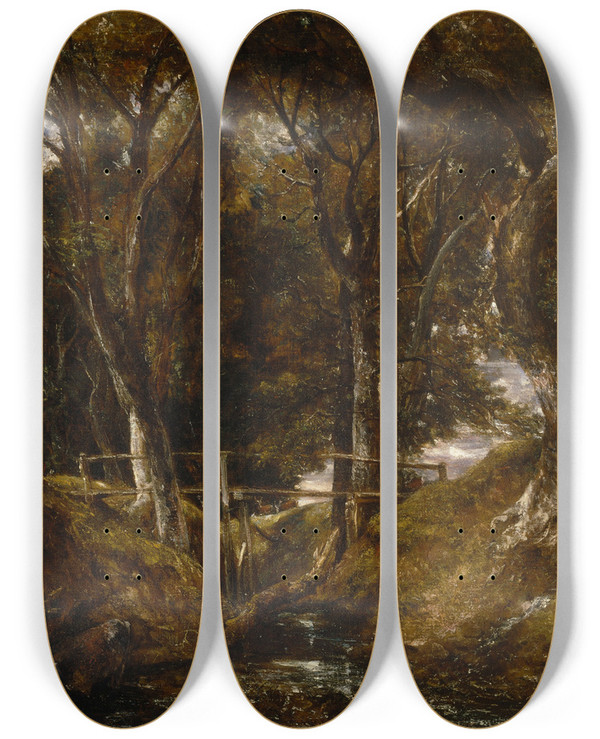 Triptych art skateboard deck of John Constable The Dell At Helmingham Park by John Constable (1776-1837)
