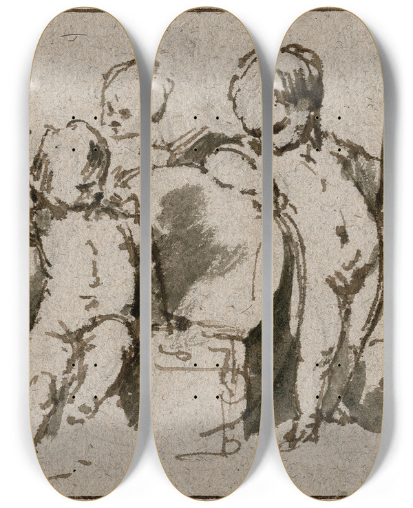 Triptych art skateboard deck of Jacob De Wit Putti Bij Een Wijnkuip by Jacob de Wit (1695-1754)
