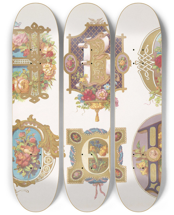 Triptych art skateboard deck of Bernhard Dondorf Dondorfs Alphabete Pl32 by Bernhard Dondorf (1833-1933)