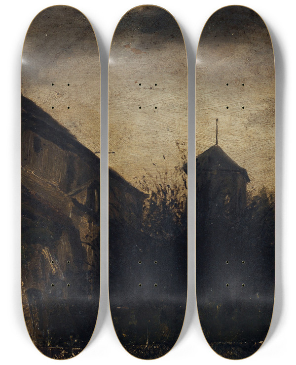 Triptych art skateboard deck of Louisgodefroy Jadin Labside De Saintpierredemontmartre by Louis-Godefroy Jadin (1805-1882)