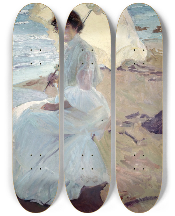 Triptych art skateboard deck of Joaqun Sorolla Clotilde On The Beach by Joaquin Sorolla (1863-1923)