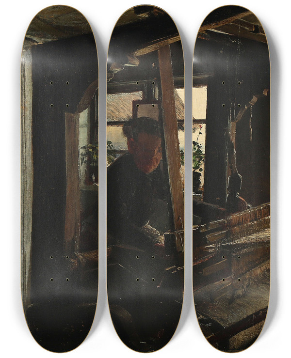 Triptych art skateboard deck of Laurits Andersen Ring Interir Fra Hanehoved Huse Fiskerleje I Melby Sogn by Laurits Andersen Ring (1854-1933)