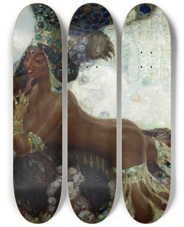 Triptych art skateboard deck of Leo Putz Bajadere by Leo Putz (1869-1940)