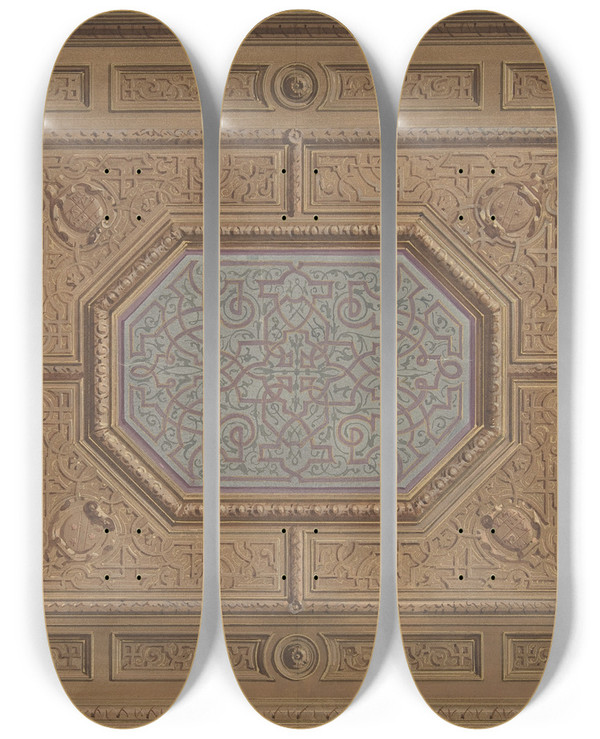 Triptych art skateboard deck of Julesedmondcharles Lachaise Design For Dining Room Ceiling Neudeck by Jules-Edmond-Charles Lachaise (1897)