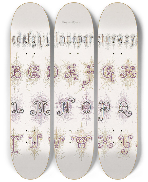 Triptych art skateboard deck of Bernhard Dondorf Dondorfs Alphabete Pl28 by Bernhard Dondorf (1833-1933)