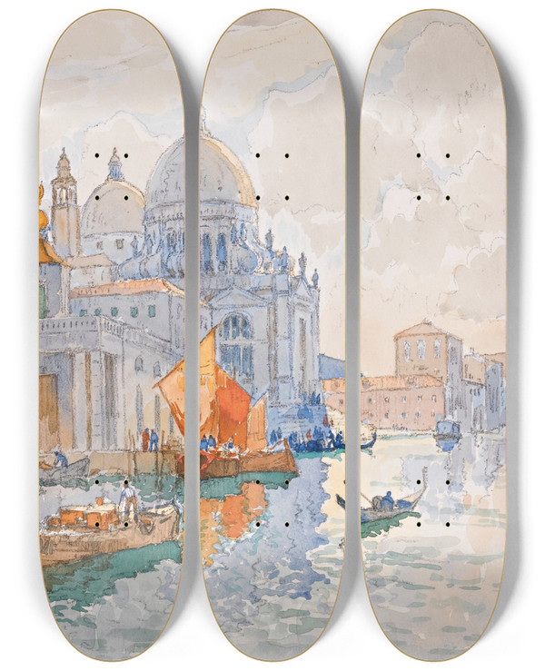 Triptych art skateboard deck of Konstantin Ivanovich Gorbatov Santa Maria Della Salute Venice by Konstantin Ivanovich Gorbatov (1876-1945)