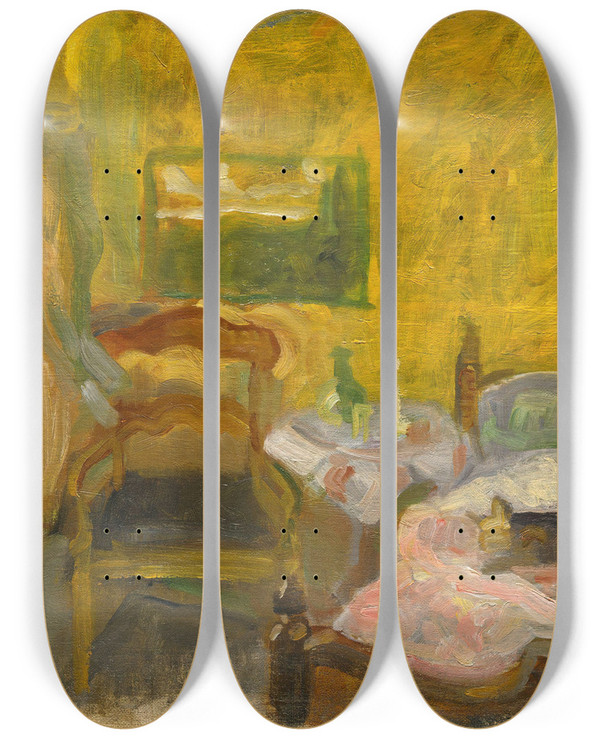 Triptych art skateboard deck of Thorvald Erichsen Interior_2 by Thorvald Erichsen (1868-1939)