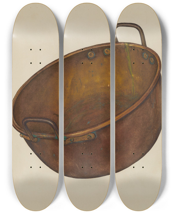 Triptych art skateboard deck of William Ludwig Copper Candy Vessel by William Ludwig