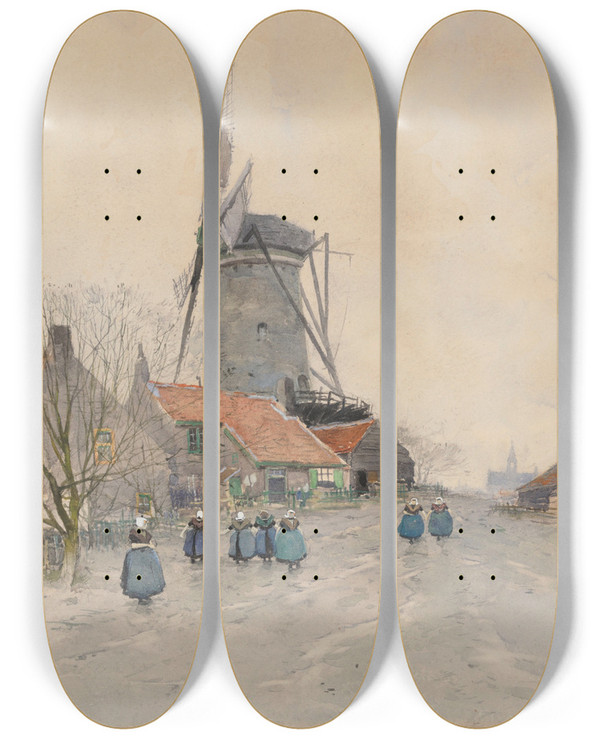 Triptych art skateboard deck of Henri Cassiers In Axel by Henri Cassiers (1858-1944)