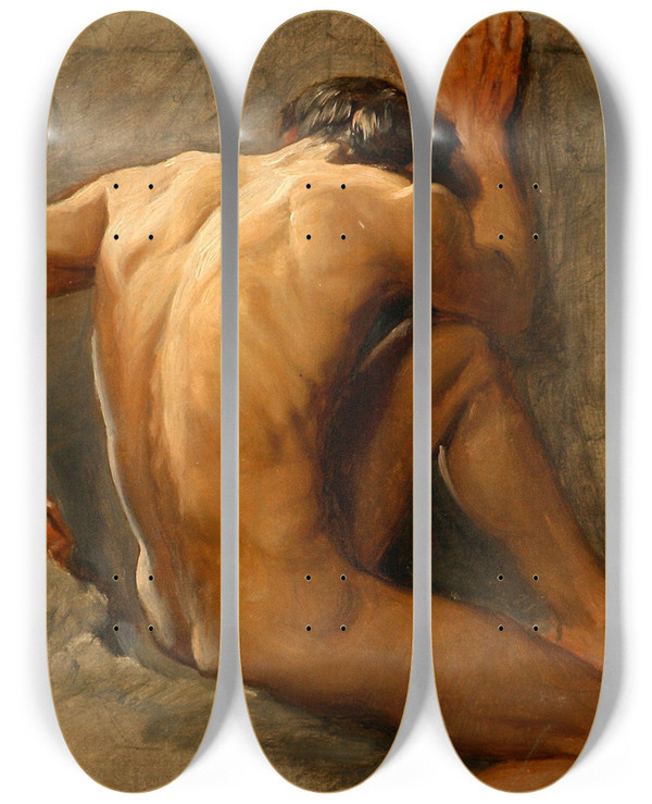 Triptych art skateboard deck of August Andreas Jerndorff Studie Af En Ngen Mand by August Andreas Jerndorff (1846-1906)