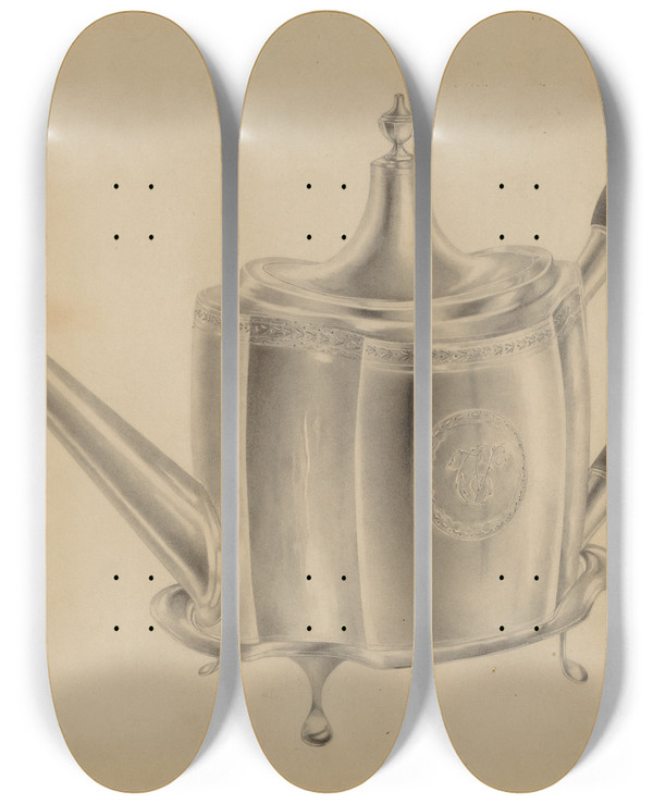 Triptych art skateboard deck of Hester Duany Silver Teapot_6 by Hester Duany (1891-1964)