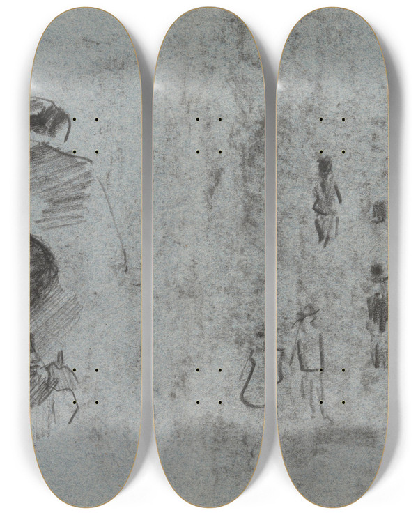 Triptych art skateboard deck of James Ensor Silhouettes And Two Figures Seen From The Back by James Ensor (1860-1949)