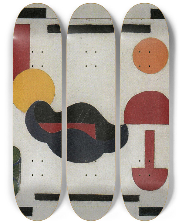 Triptych art skateboard deck of Theo Van Doesburg Still Life Composition V by Theo Van Doesburg (1883-1931)