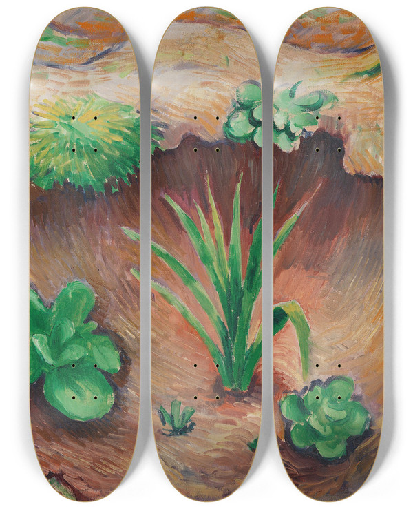 Triptych art skateboard deck of August Macke Pflnzchen Im Wald by August Macke (1887-1914)